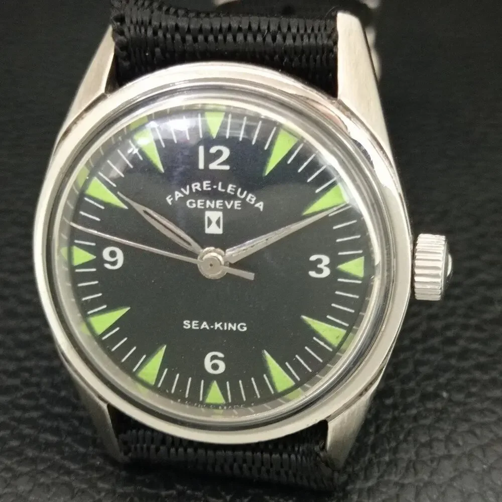 Vintage 1990 Favre Leuba Manual Mens Silver Watch W/Black NATO Strap
